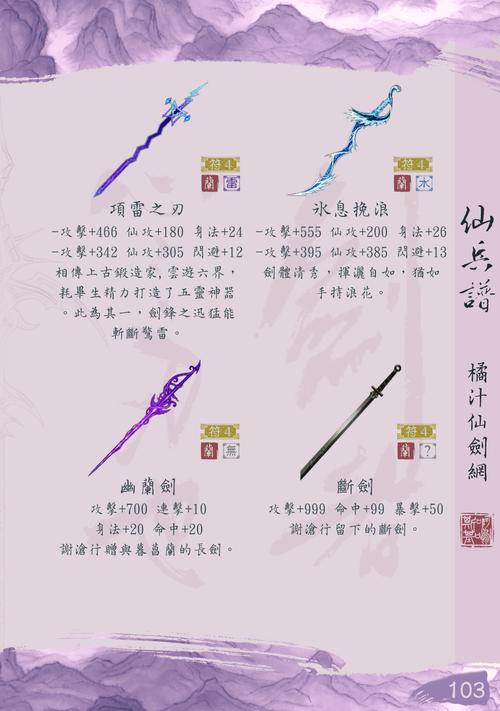 仙剑3武器,装备属性